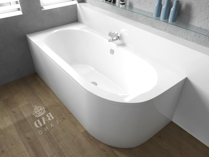 BADLAND Badewanne Original Weiss Acryl Wanne Eckbadewanne AVITA 170x75 Links KOMPLETTSET SET mit Wei