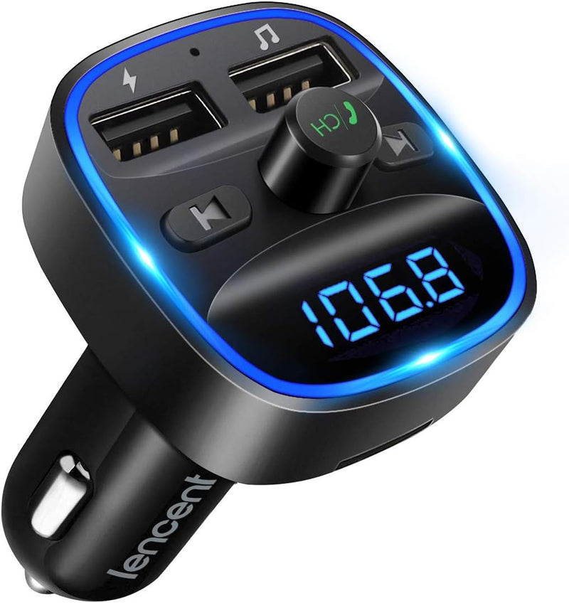 LENCENT Bluetooth FM Transmitter Auto, Adapter für Auto Radio, Freisprecheinrichtung, 2 USB Ports, U