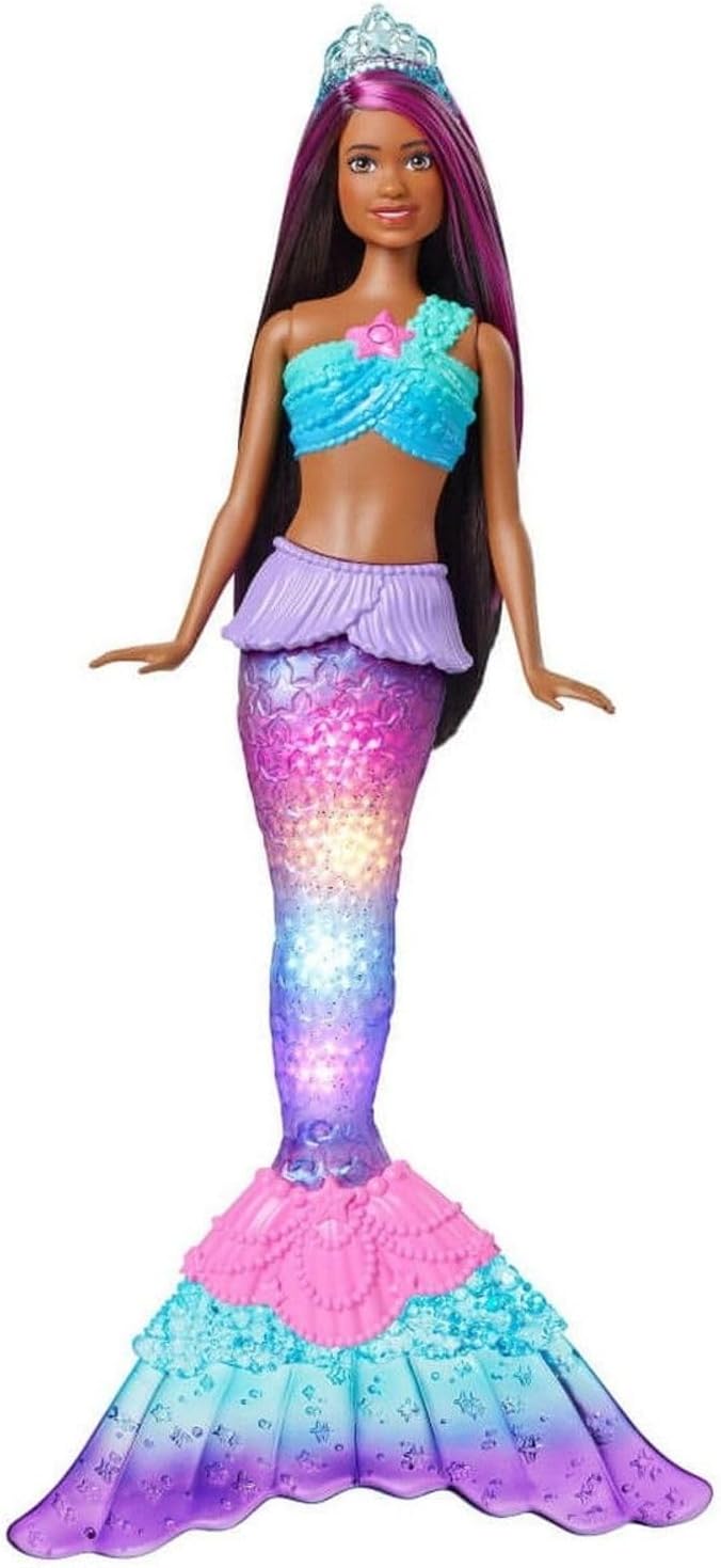 Barbie Dreamtopia Meerjungfrau, Meerjungfrau mit braunen Haaren, 4 Licht- und Soundeffekte, Barbiepu