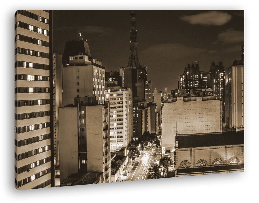 hellerleuchteten Strassen der Stadt Format: 80x60 Effekt: Sepia als Leinwand, Motiv fertig gerahmt a
