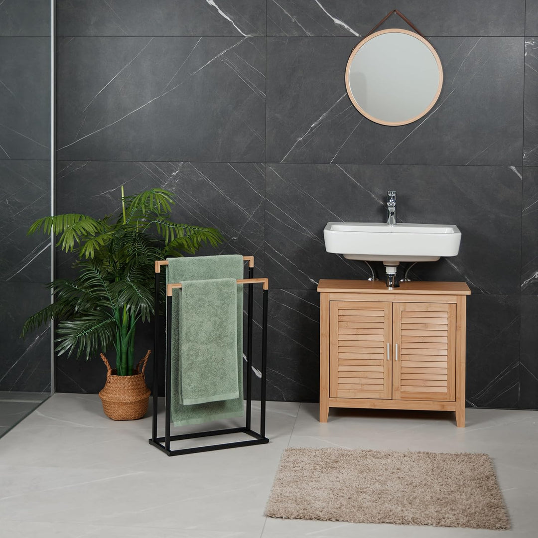 Relaxdays Handtuchständer, 2 Stangen, freistehend, HxBxT: 76x45x21,5 cm, Duschtuchhalter fürs Bad, E