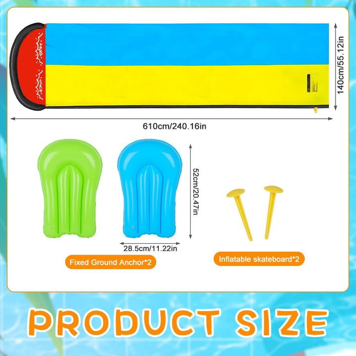 610cm/20ft Wasserrutsche Garten für Kinder, Wasserrutschmatte mit 2 Bodyboards, Doppelrutsche mit ei