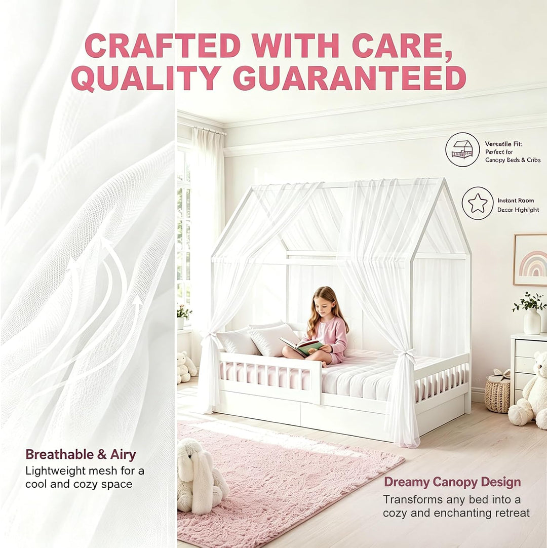 Hausbett Himmel Set, 2 Stück Betthimmel Hausbett für Hausbett Deko Mädchen & Jungen, Bett Vorhang Hi