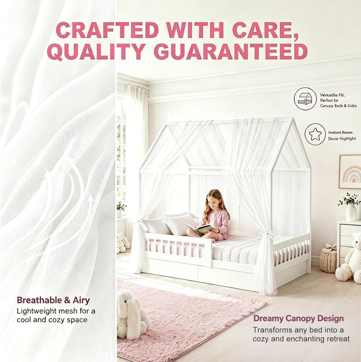 Hausbett Himmel Set, 2 Stück Betthimmel Hausbett für Hausbett Deko Mädchen & Jungen, Bett Vorhang Hi