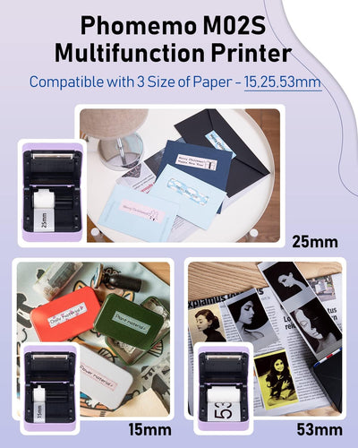 Phomemo M02S Mini Drucker für Smartphone, 300 DPI Taschendrucker Etikettendrucker mit 6 Papierrollen