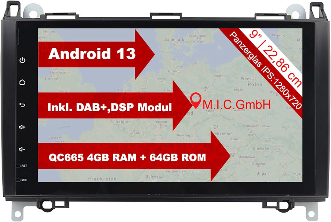 M.I.C. AB9 Android 13 Autoradio mit navi Qualcomm Snapdragon 665 4G+64G Ersatz für Mercedes Benz A-K