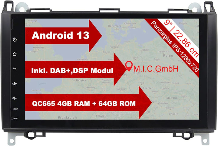 M.I.C. AB9 Android 13 Autoradio mit navi Qualcomm Snapdragon 665 4G+64G Ersatz für Mercedes Benz A-K
