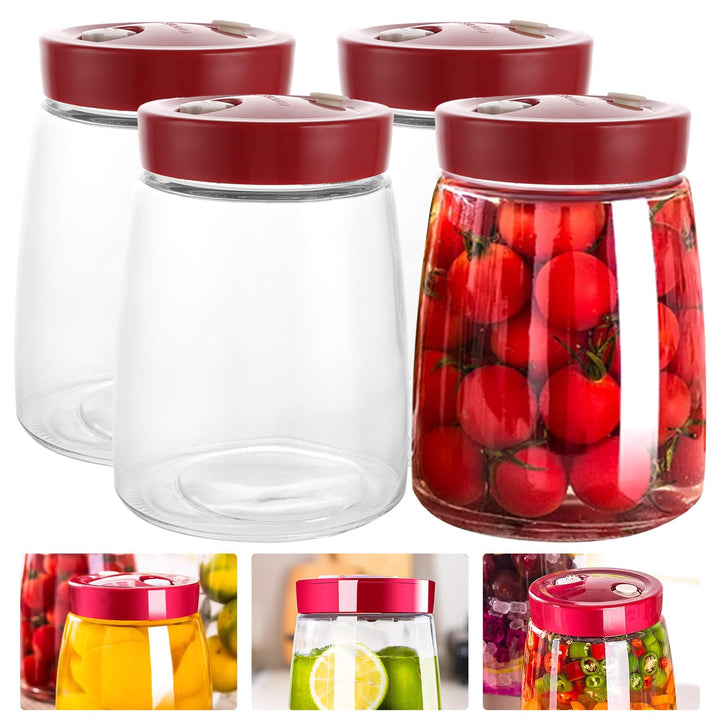 4 Stück Fermentierglas, 1.4 L Gärglas mit Entlüftungsventil, Transparent Kimchi Behälter, Kimchi Con
