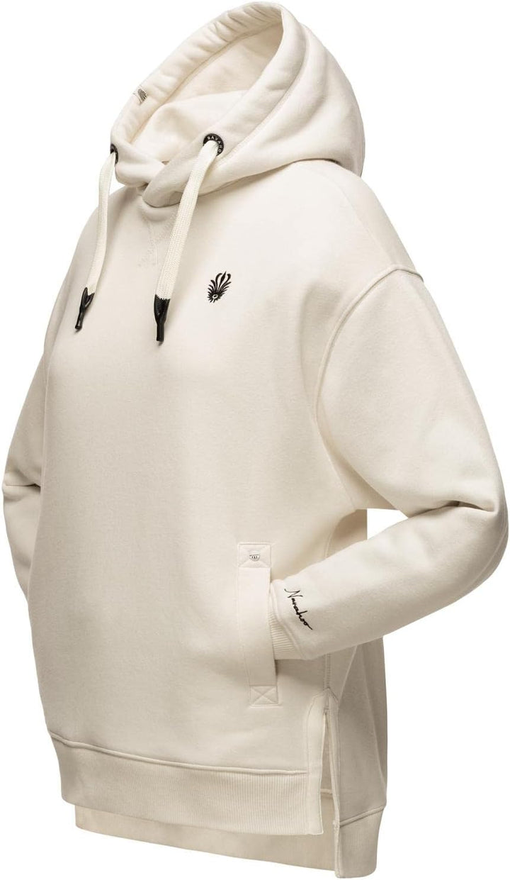 Navahoo Damen Sweatshirt Kapuzenpullover Oversize Long Hoodie Silberengelchen S-XXL S Offwhite, S Of