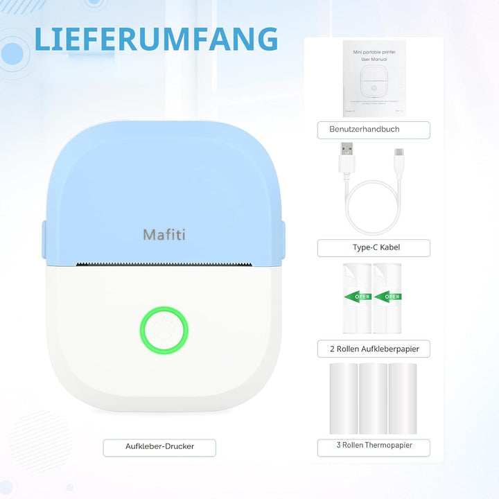 mafiti Mini Drucker tragbarer Mini Printer, Mini Fotodrucker Wireless Taschendrucker Thermodrucker S