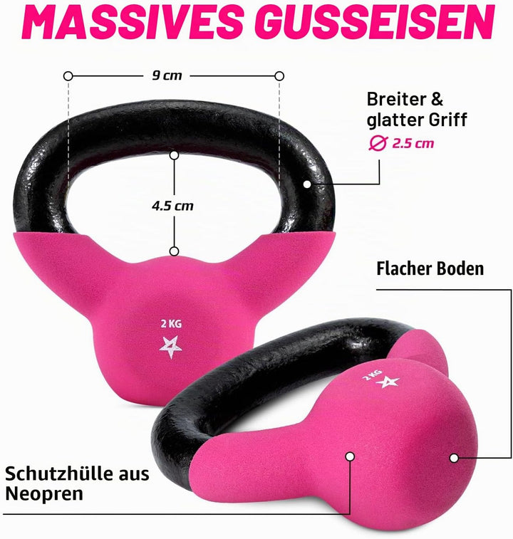 Yes4All 2-20kg Kettlebell aus Gusseisen mit Neopren Beschichtung, Mehrfarbige Kettlebells, Schwungha