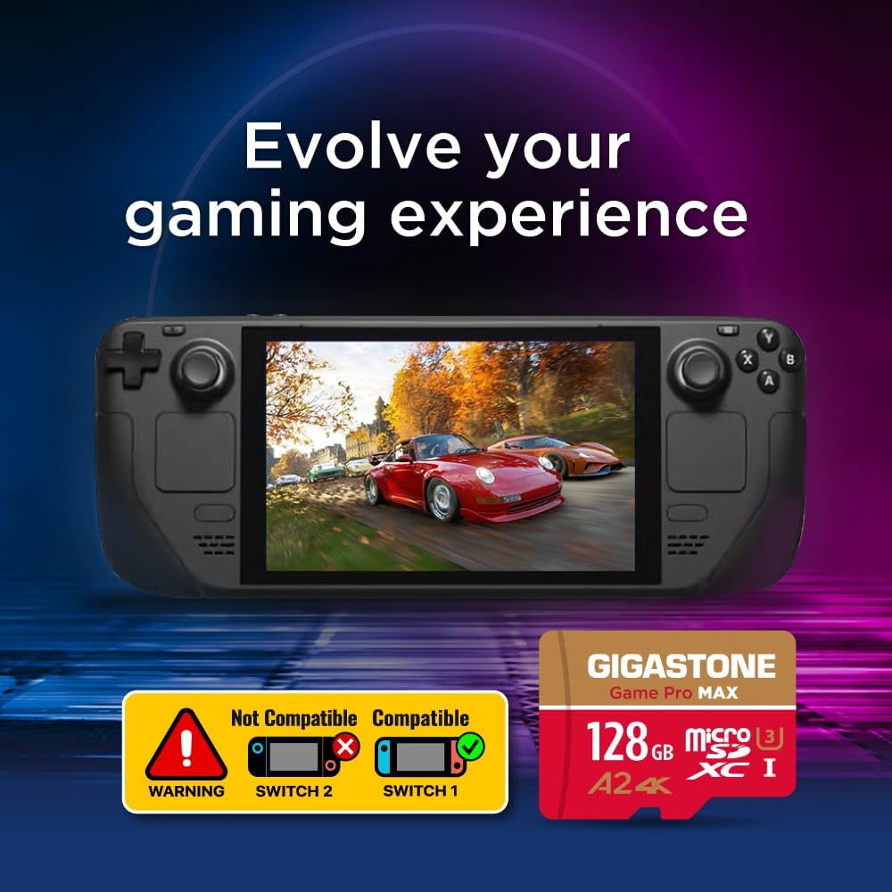 【Nur für Switch 1】GIGASTONE 128GB Micro SD Karte + Adapter, Game Pro MAX, bis zu 120/80 MB/s, MicroS