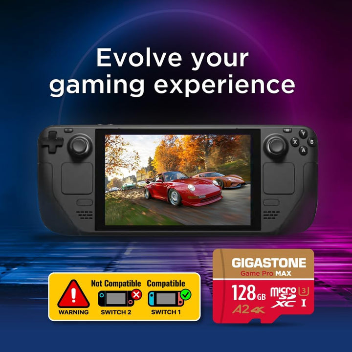 【Nur für Switch 1】GIGASTONE 128GB Micro SD Karte + Adapter, Game Pro MAX, bis zu 120/80 MB/s, MicroS