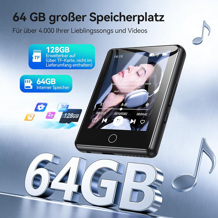 AGPTEK MP3 Player Bluetooth 5.3, 2,8 Zoll Full-Touchscreen Musik Player, Tragbarer HiFi Kinder MP3 P