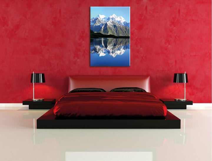 Pixxprint Berge am See, Format: 100x70 auf Leinwand, XXL riesige Bilder fertig gerahmt mit Keilrahme