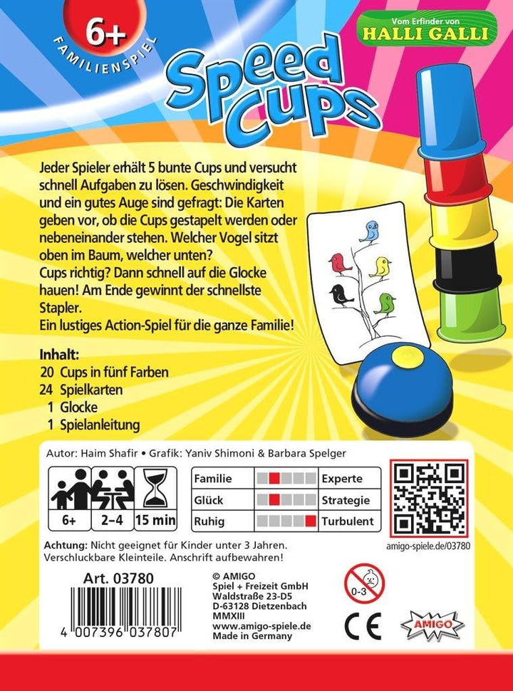 AMIGO - Speed Cups, Geschicklichkeitsspiel & Halli Galli Junior, Kartenspiel (2-4 Spieler, ab 6 Jahr