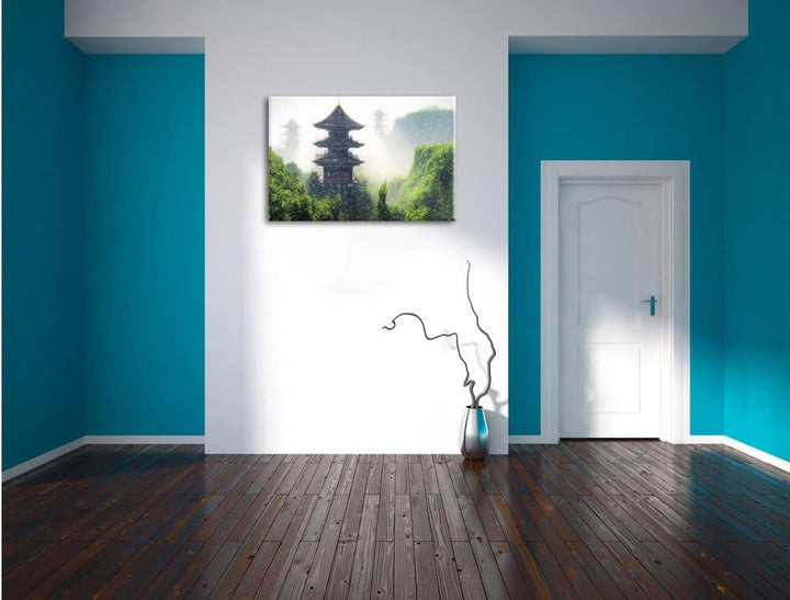 Pixxprint chinesische Häuser, Grösse: 120x80cm, Leinwandbild, fertig gespannt, Wandbild, Dekoration,