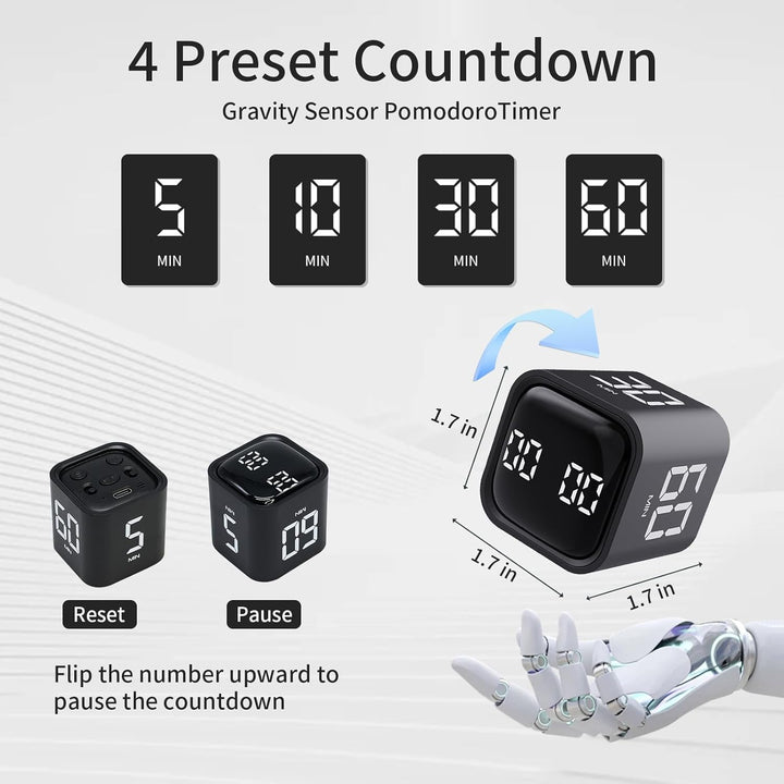 Productivity Timer, Pomodoro Timers Cube Timer Würfel, Flip Schwerkraft Sensor, Stumm,Vibriert und T