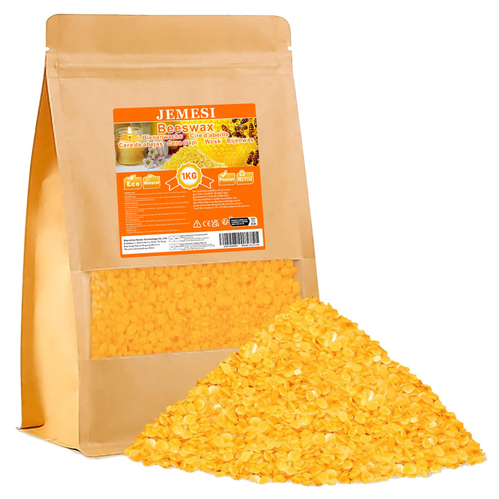 Bienenwachs Pastillen, 1KG 100% Reine Natürliches Bienenwachs, Bestens Geeignet für Creme, Salben, S