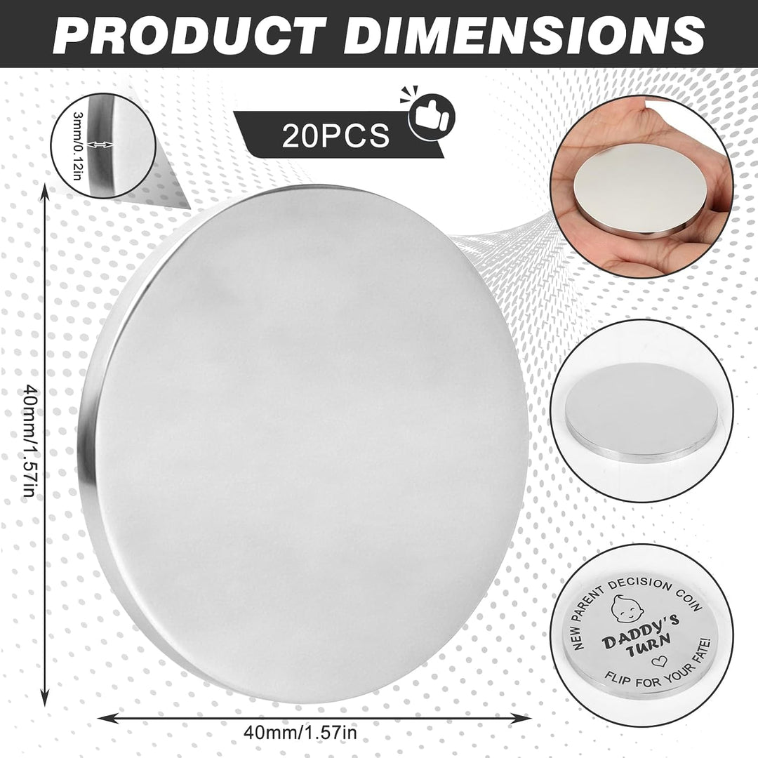 20 Stück 40mm Münzrohlinge aus Edelstahl, 3mm Dick, Gravur Rohlinge für Lasergravur &amp; Metallprägung,