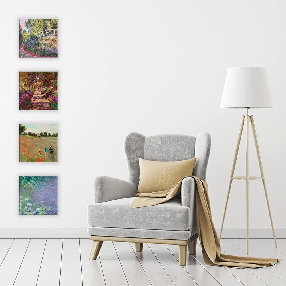 DìMò ART, klassische Kunstbilder, Claude Monet, 4 Stück, je 30 x 30 cm, Leinwanddruck, Dekor, Kunst,