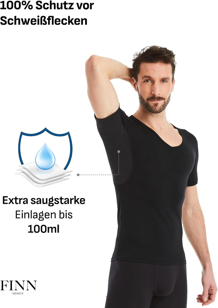 FINN Anti-Schweiss Shirt Herren mit V-Ausschnitt und integrierten Achselpads gegen Starkes Schwitzen