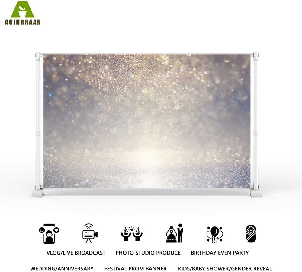 Aoihrraan 3,5x2,5m Silber Bokeh Hintergrund Abstrakt Glänzend Lichter Funkeln Pailletten Verschwomme