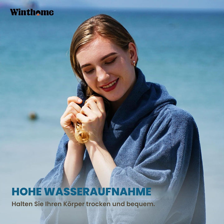 Winthome Poncho Schnelles Trocknen, Badeponcho Strand Umziehhilfe, Surf Poncho Leichtgewicht mit Tas