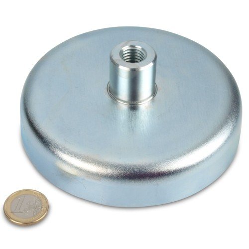 magnets4you - Ferrit Flachgreifer mit Gewindebuchse | Ø 125x28mm| Gewinde: M14 |Haftkraft: 132 kg |