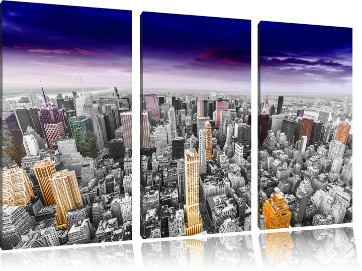 Pixxprint Skyline New York / 3-Teilig/Gesamtmass 120cm Leinwandbild bespannt auf Holzrahmen/Wandbild