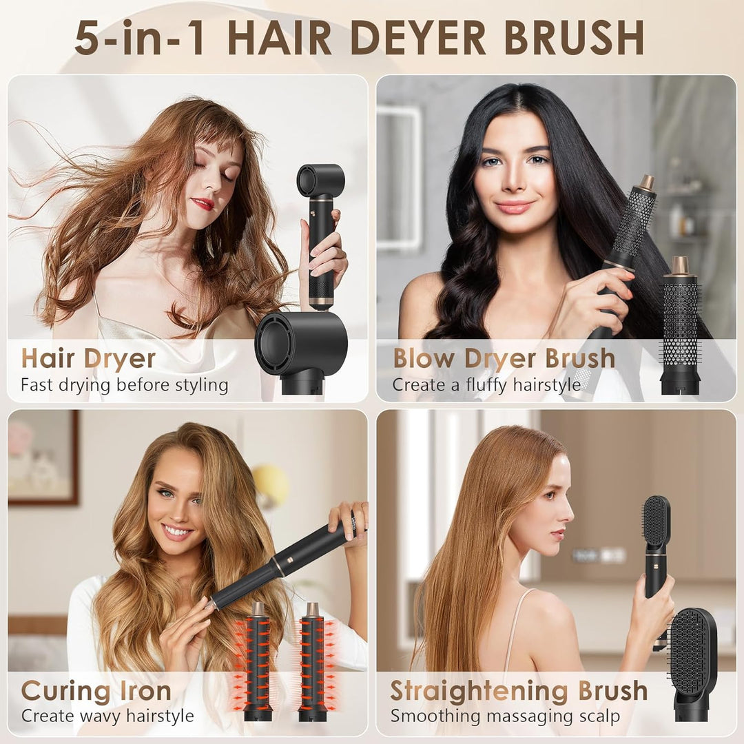 HyAdierTech Hairstyler Set mit Lockenstab, 5 In 1 Airstyler Set mit Föhn, Föhnbürste, Warmluftbürste