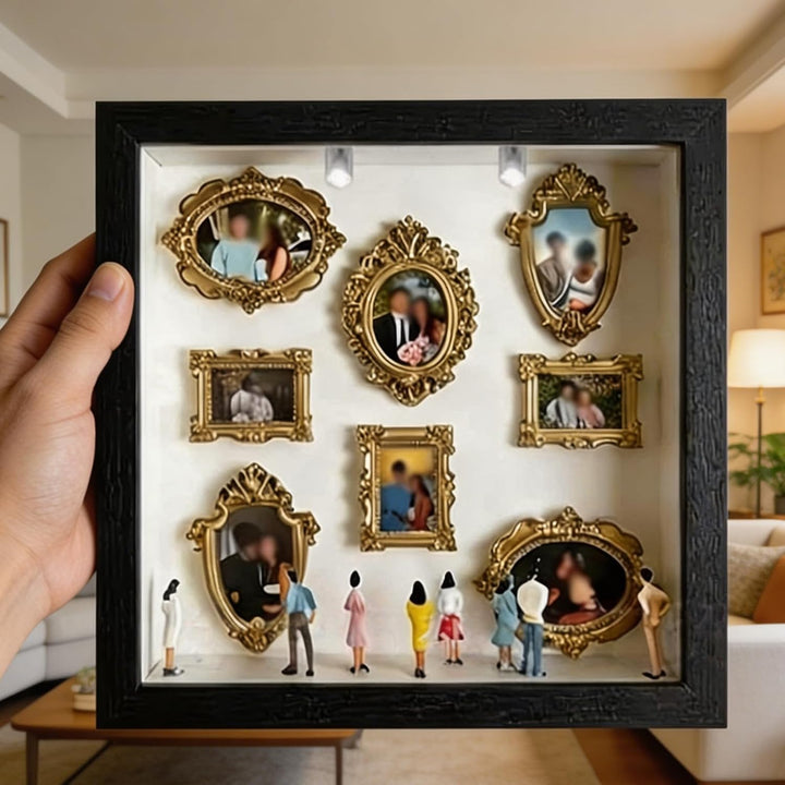 DIY Mini Museum Silhouette Box mit LED Licht, DIY Mini Museum Bilderrahmen mit 8 Mini Goldene Rahmen