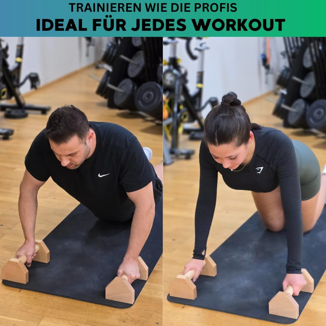 „Liegestütze Griffe aus Buchenholz – Push Up Bars gelenkschonend, rutschfest & ergonomisch – Holz Pu