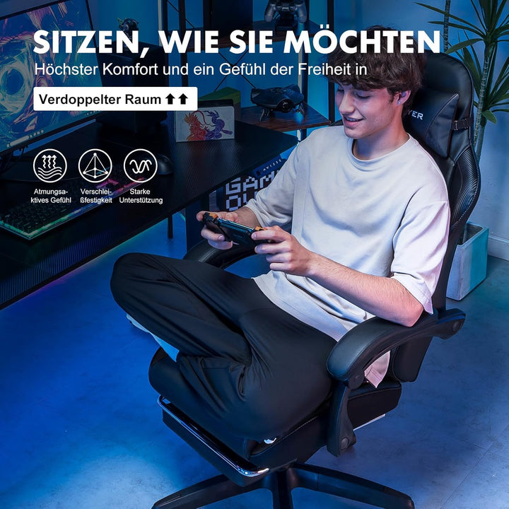 GTPLAYER Gaming Stuhl, Gaming Chair, Ergonomischer Höhenverstellbarer Bürostuhl, Zweckmässig für Win