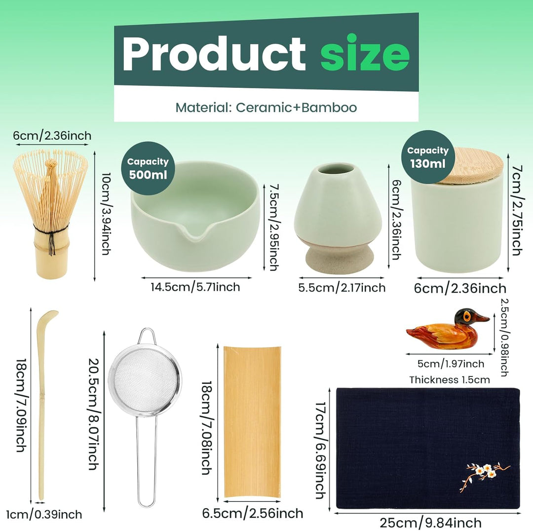 Matcha Set,9 Stück Matcha Schneebesen Set,Matcha Tee set mit Teelöffel,Besenhalter,Löffelhalter,Matc