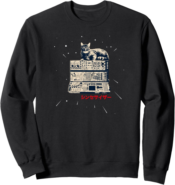 Synth & Cat Analog Studio Gear Techno Producer ADSR Nerd Sweatshirt
