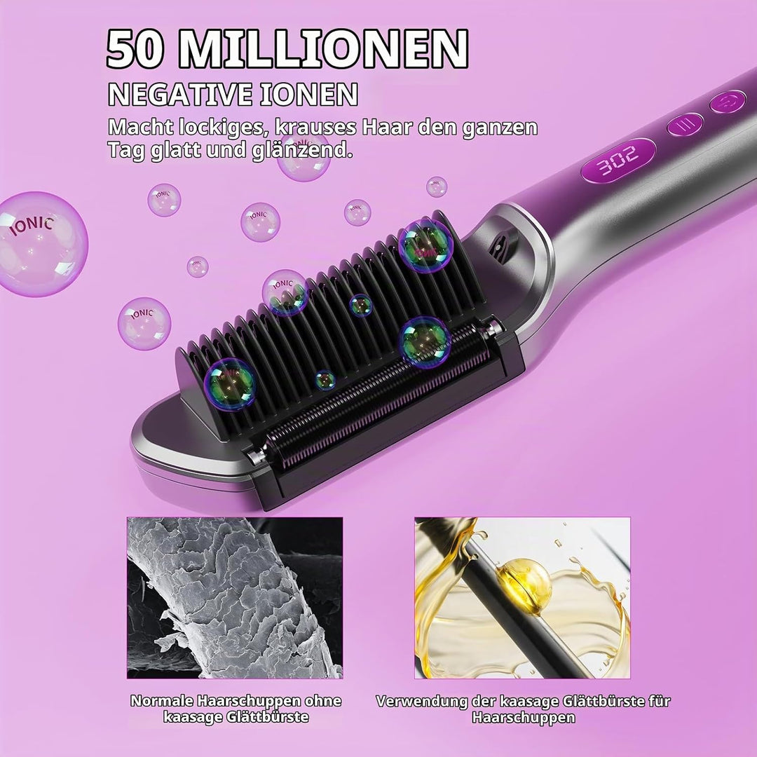 Kaasage 2-in-1 Heisses Öl &amp; Haarglätterbürste, 9 Temperatureinstellungen Ionen Haarglätter Bürste wi