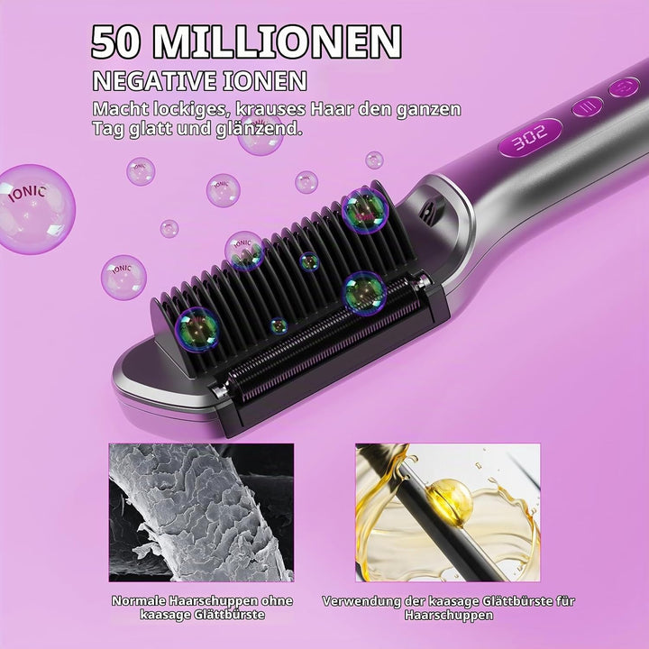 Kaasage 2-in-1 Heisses Öl &amp; Haarglätterbürste, 9 Temperatureinstellungen Ionen Haarglätter Bürste wi