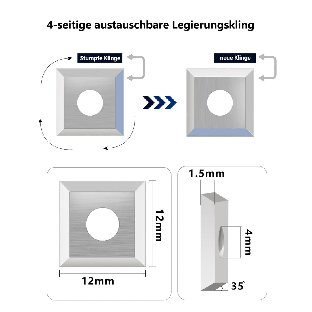 glryd Hartmetall-Wendeplatten, Wendeplatten Wendemesser 10 Stück Ersatzklingen, 12x12x1,5 mm, 35°, V