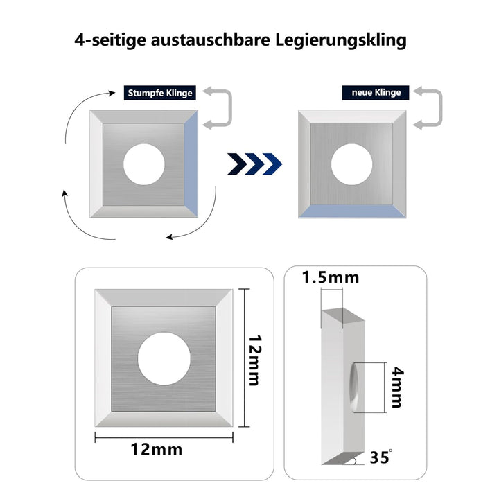glryd Hartmetall-Wendeplatten, Wendeplatten Wendemesser 10 Stück Ersatzklingen, 12x12x1,5 mm, 35°, V