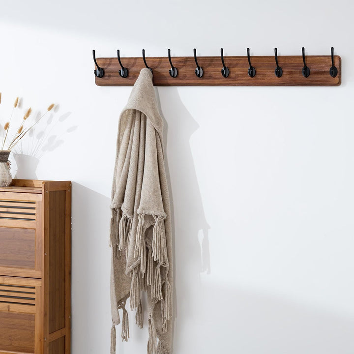SKOLOO Garderobenleiste Holz Braun, 98 cm langer, hölzerner Kleiderhaken Wand, Rustikaler Stil, Stab