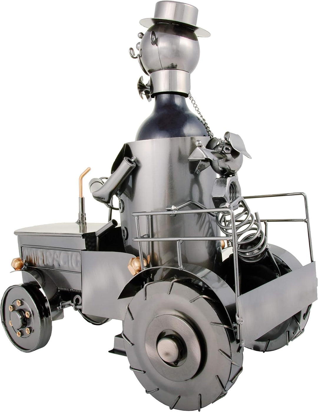 BRUBAKER Weinflaschenhalter Traktor mit Fahrer und Hund - Deko Objekt Trecker Schlepper aus Metall -