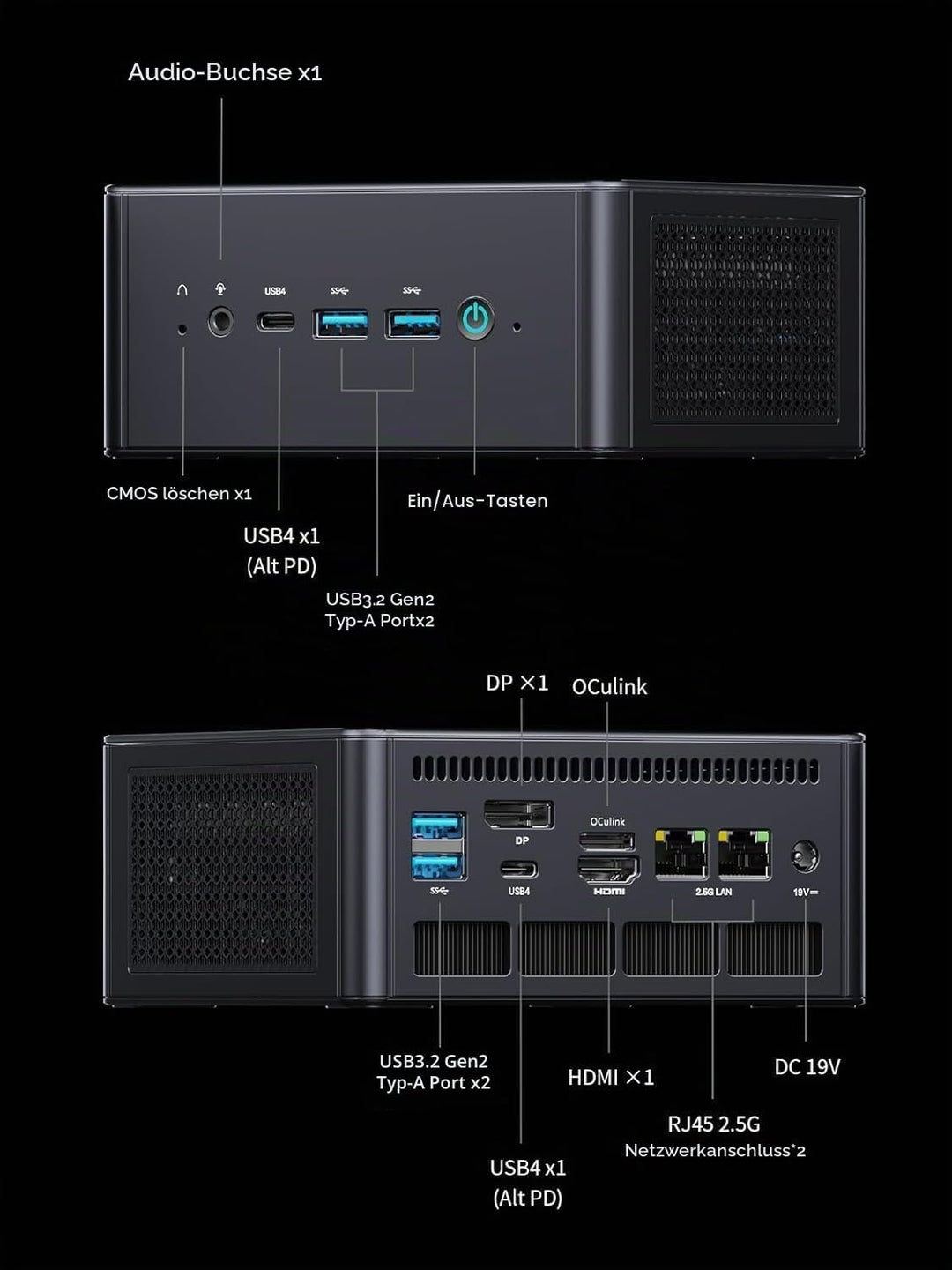 MINIS FORUM Mini PC UM890 Pro, AMD Ryzen 9 8945HS Prozessor, 8C/16T bis zu 5,2 GHz, AMD Radeon 780M,