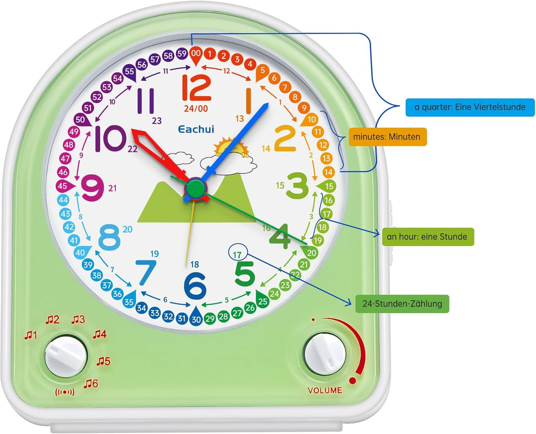 Eachui Analog Wecker für Kinder mit Schlummerfunktion, Nachtlicht, Einstellbarer Lautstärke und 7 Al