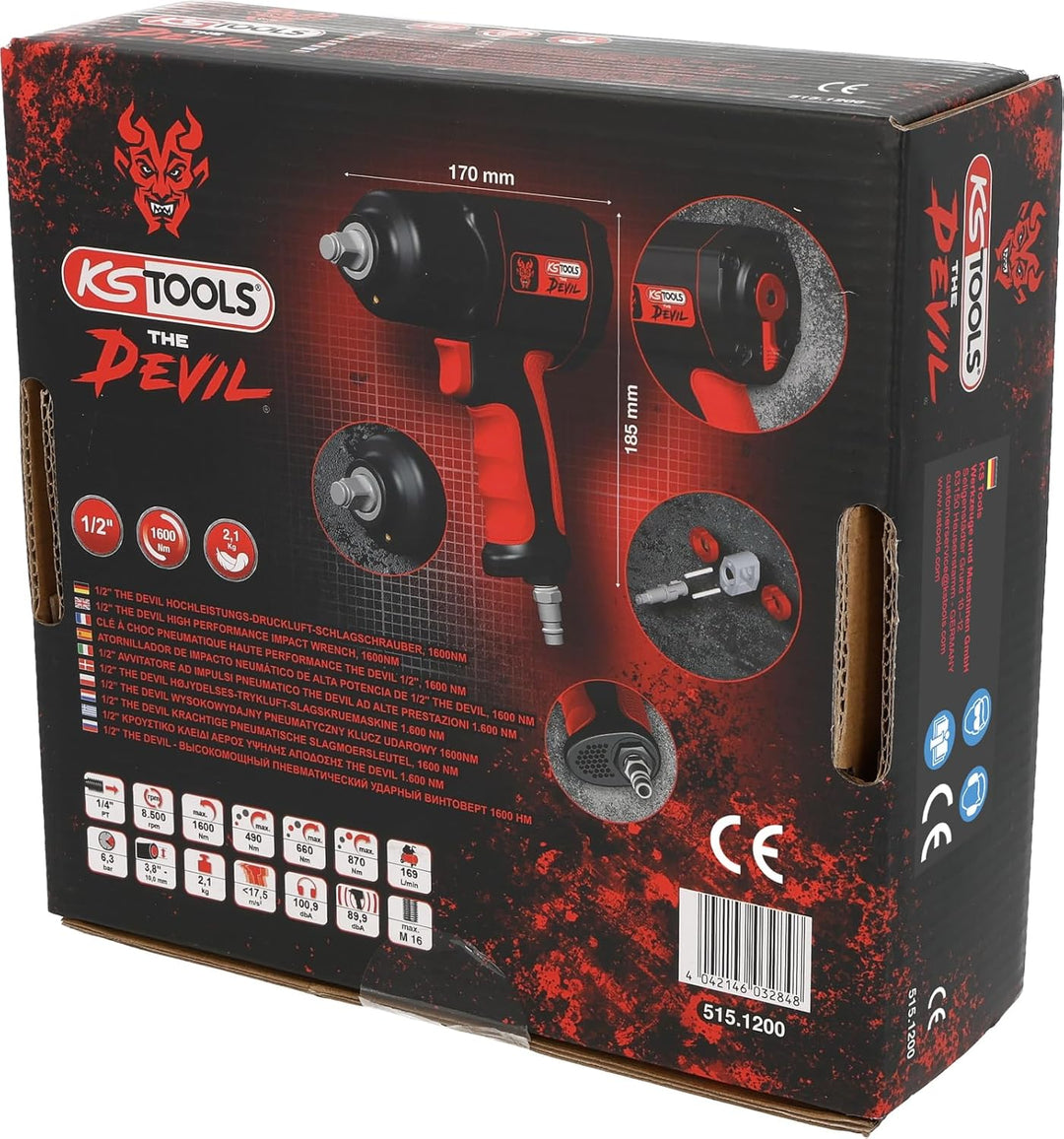 KS Tools 515.1200 1/2" THE DEVIL Hochleistungs-Druckluft-Schlagschrauber, 1600Nm