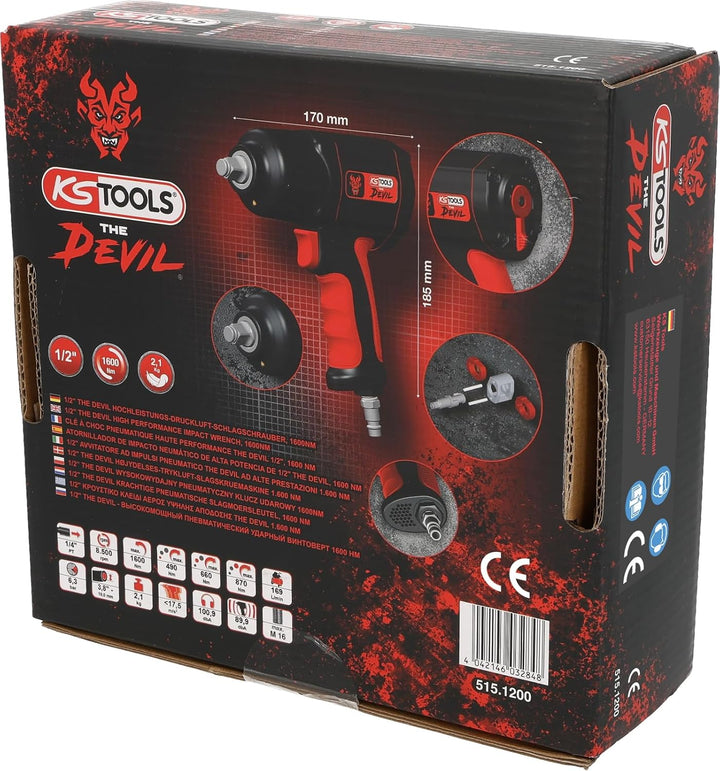 KS Tools 515.1200 1/2" THE DEVIL Hochleistungs-Druckluft-Schlagschrauber, 1600Nm