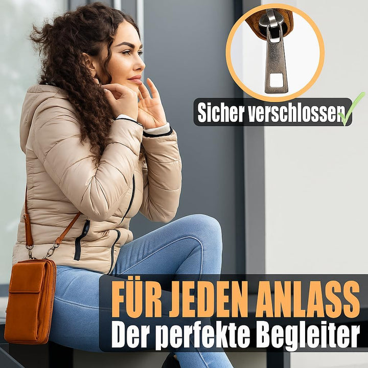 FLEXIBILITE® Handytasche zum Umhängen Braun aus echtem Leder I EXTRA leicht 220 g mit RFID I Handy P