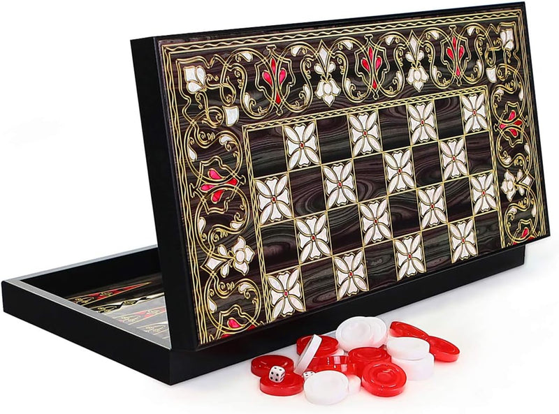 Semus Antep Backgammon Türkische Tavla XXL Intarsien Look Perlmutt Design