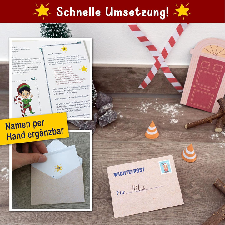 Premium Wichtelbriefe Komplettset 1 zum Ausschneiden mit Reimen, Abenteuern, Wichtel-Schabernack und