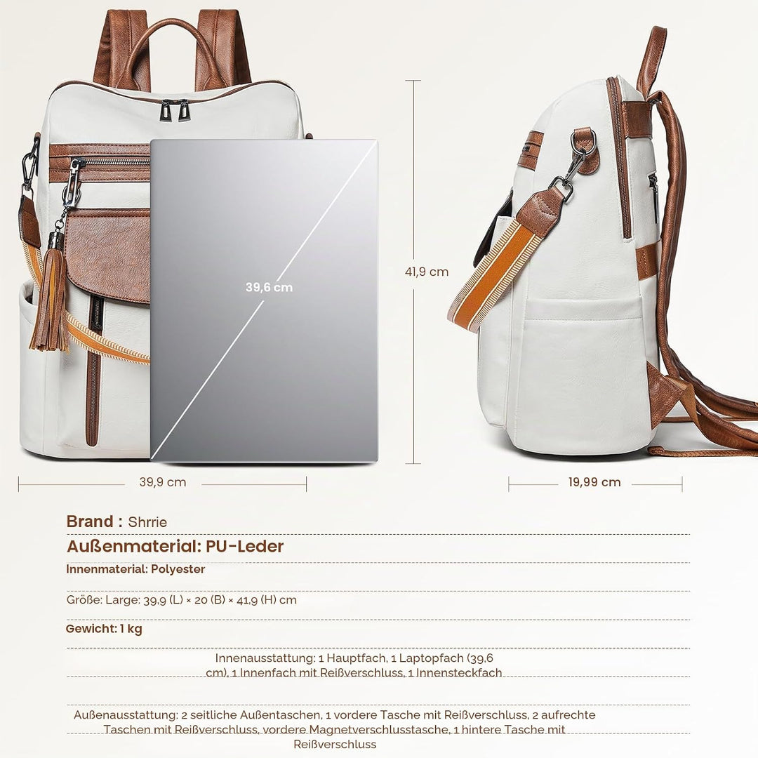 Shrrie Laptop-Rucksack für Damen, 15,6 Zoll Reise-Rucksack aus Leder, Handgepäck-Rucksack Computerta
